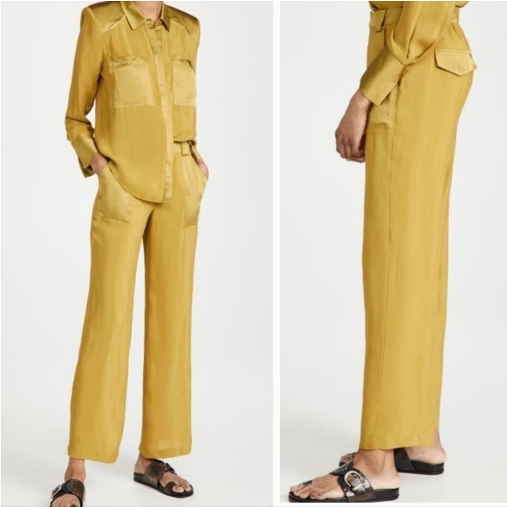 NWT Good American Sheer Satin Wide Leg High Waist Yellow Lightweight Trousers M